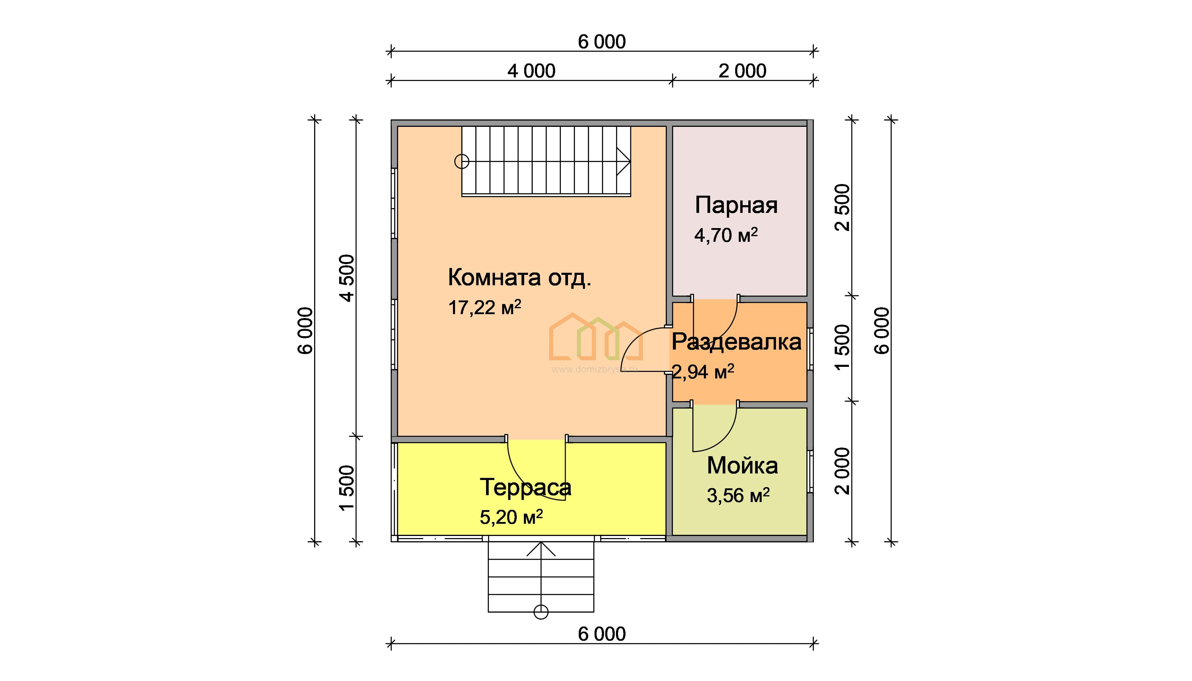 Каркасная баня с мансардой Венера-3 (К) 6x6 Площадь: 63 м² с балконом под  ключ в Балаково