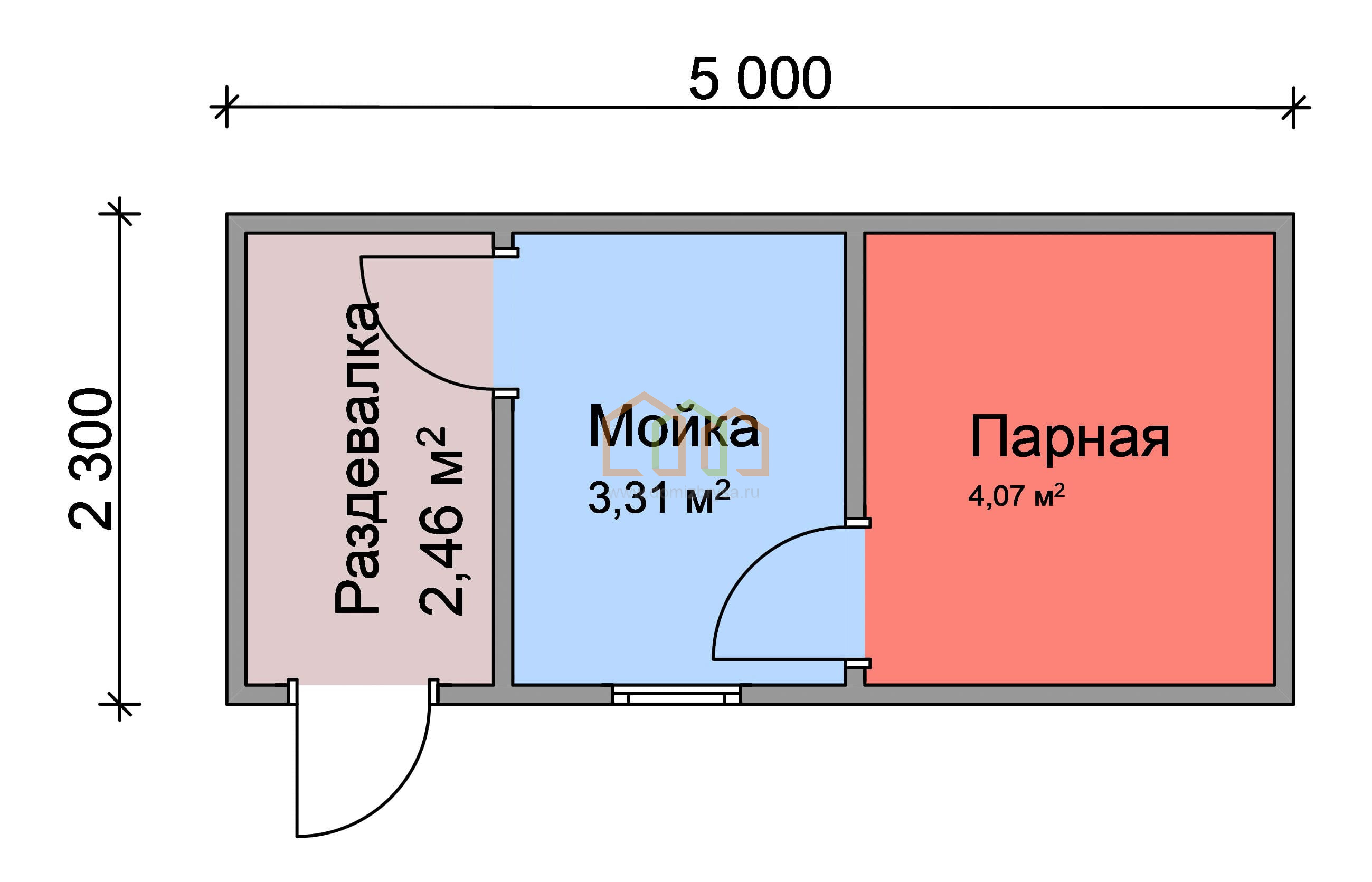 Перевозная баня из бруса 5х2,3 Площадь: 11.5 м² в готовом виде за 313000  под ключ в Балаково