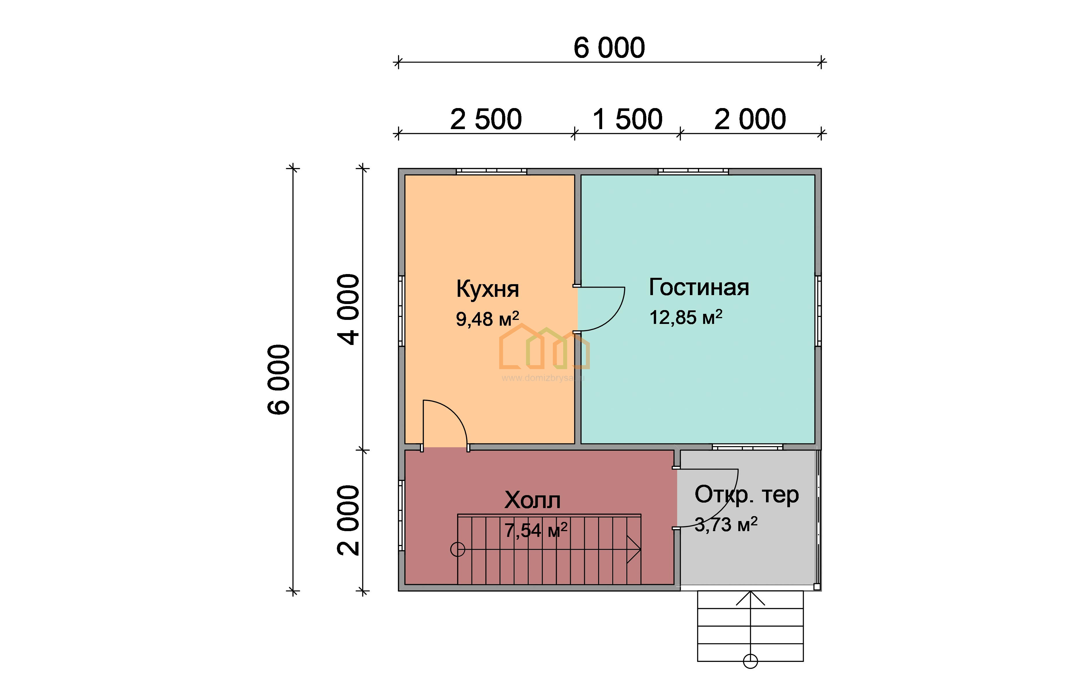 Каркасный дом 6х6 с мансардой - цена 1342000 руб под ключ в Балаково.  Площадь: 63 м² с террасой